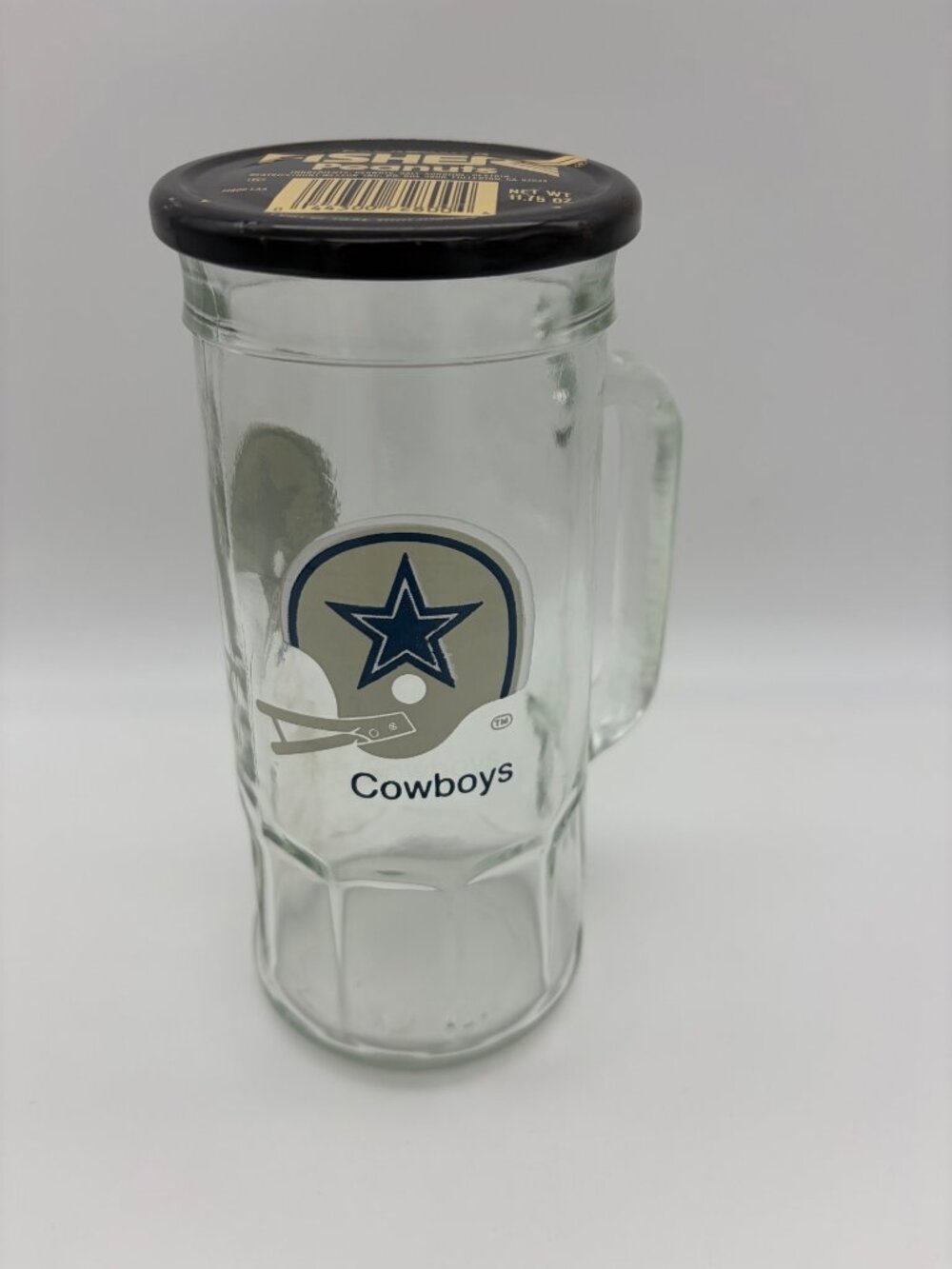 Vintage 1980s Dallas Cowboys Fisher Peanuts Mug O Nuts Glass Beer Stein With Lid